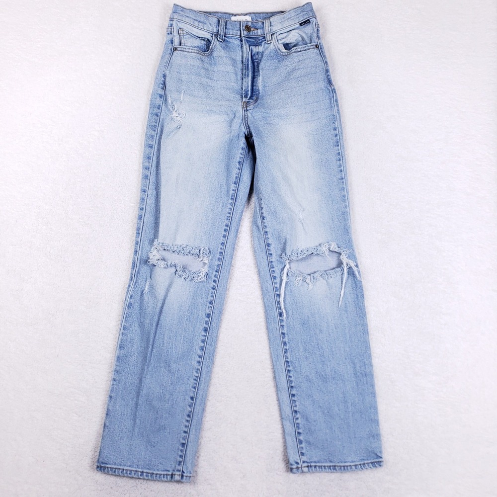 Cello High Rise Straight Leg Distressed Jeans Light Wash Blue Size 5 Mom Jeans
